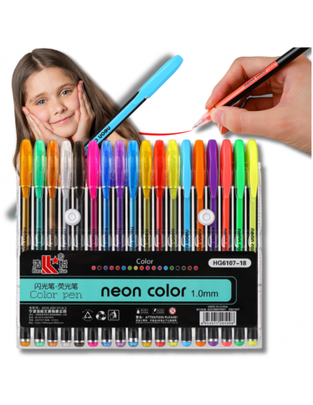 DŁUGOPISY KOLOROWE CIENKOPISY ŻELOWE NEONOWE 18 KOLORÓW