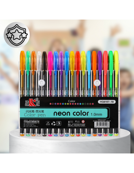 DŁUGOPISY KOLOROWE CIENKOPISY ŻELOWE NEONOWE 18 KOLORÓW