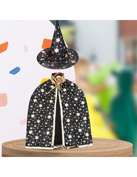 STRÓJ CZARODZIEJA MAGIKA HALLOWEEN KOSTIUM PELERYNA + KAPELUSZ