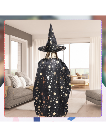 STRÓJ CZARODZIEJA MAGIKA HALLOWEEN KOSTIUM PELERYNA + KAPELUSZ