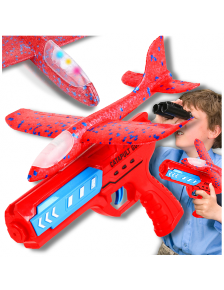SAMOLOT Z WYRZUTNIĄ SZYBOWIEC STYROPIAN RZUTKA ZABAWKA PISTOLET LED