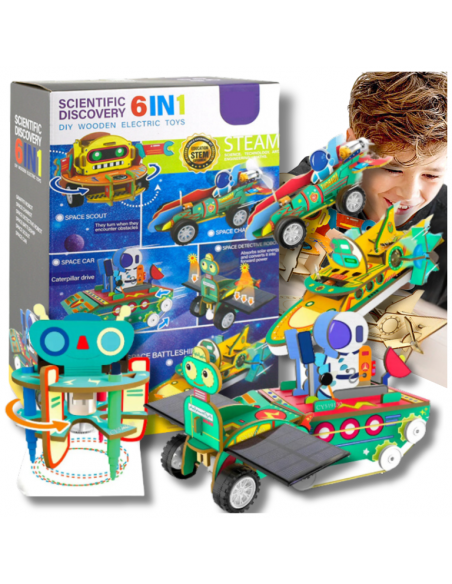 SEKRETY ELEKTRONIKI ZBUDUJ ROBOTA ZESTAW 6w1 DREWNIANY MODEL KOSMOS