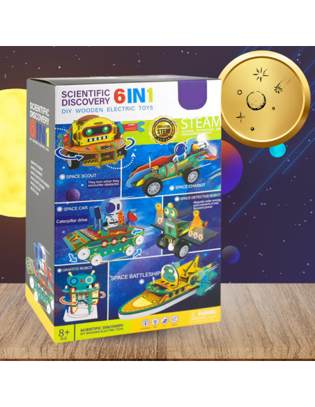 SEKRETY ELEKTRONIKI ZBUDUJ ROBOTA ZESTAW 6w1 DREWNIANY MODEL KOSMOS