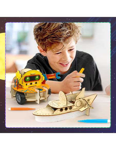SEKRETY ELEKTRONIKI ZBUDUJ ROBOTA ZESTAW 6w1 DREWNIANY MODEL KOSMOS