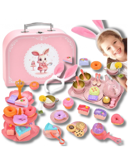 ZESTAW DO HERBATY KAWY DLA DZIECI KRÓLICZE USZY SERWIIS AKCESORIA CIASTA