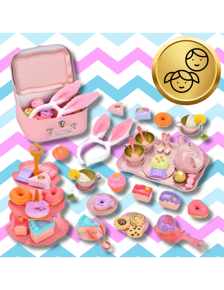 ZESTAW DO HERBATY KAWY DLA DZIECI KRÓLICZE USZY SERWIIS AKCESORIA CIASTA