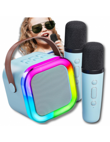 GŁOŚNIK PRZENOŚNY BEZPRZEWODOWY BLUETOOTH KARAOKE Z 2 MIKROFONAMI USB RGB