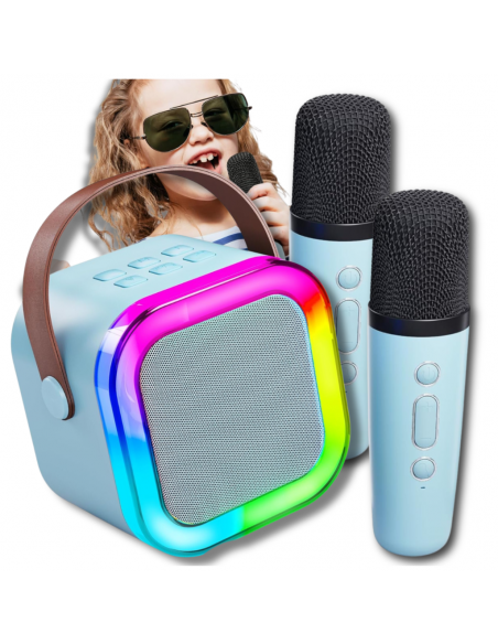 GŁOŚNIK PRZENOŚNY BEZPRZEWODOWY BLUETOOTH KARAOKE Z 2 MIKROFONAMI USB RGB
