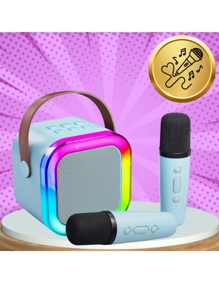 GŁOŚNIK PRZENOŚNY BEZPRZEWODOWY BLUETOOTH KARAOKE Z 2 MIKROFONAMI USB RGB