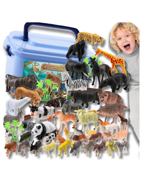 FIGURKI ZESTAW ZWIERZĄTEK ZOO FIGUREK DZIKIE SAFARI KUFEREK 58EL DLA DZIECI