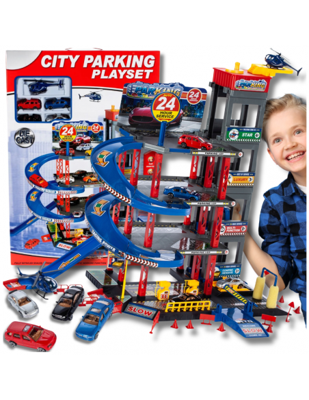 DUŻY PARKING GARAŻ PIĘTROWY AUTA HELIKOPTER TOR SAMOCHODOWY WINDA