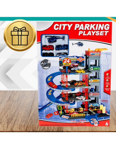 DUŻY PARKING GARAŻ PIĘTROWY AUTA HELIKOPTER TOR SAMOCHODOWY WINDA