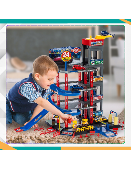 DUŻY PARKING GARAŻ PIĘTROWY AUTA HELIKOPTER TOR SAMOCHODOWY WINDA