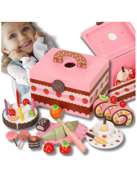 OGROMNY DREWNIANY ZESTAW SŁODKOŚCI CIASTO CUKIERNIA ZABAWKA DLA DZIECI TORT