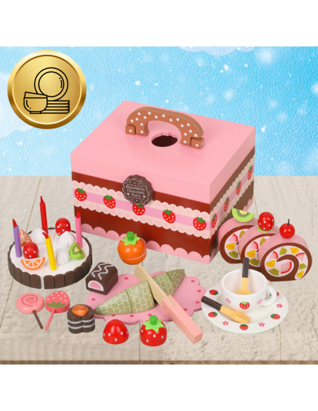 OGROMNY DREWNIANY ZESTAW SŁODKOŚCI CIASTO CUKIERNIA ZABAWKA DLA DZIECI TORT