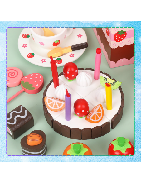OGROMNY DREWNIANY ZESTAW SŁODKOŚCI CIASTO CUKIERNIA ZABAWKA DLA DZIECI TORT