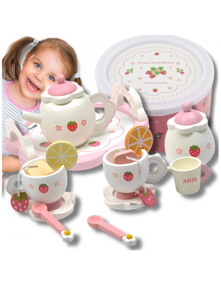 Drewniany Serwis dla Dzieci do Herbaty Kawy Zestaw Kawowy Zestaw Akcesoria