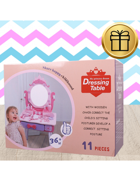 Duża drewniana toaletka z krzesłem dla dzieci zestaw akcesoria dla dziewczynki