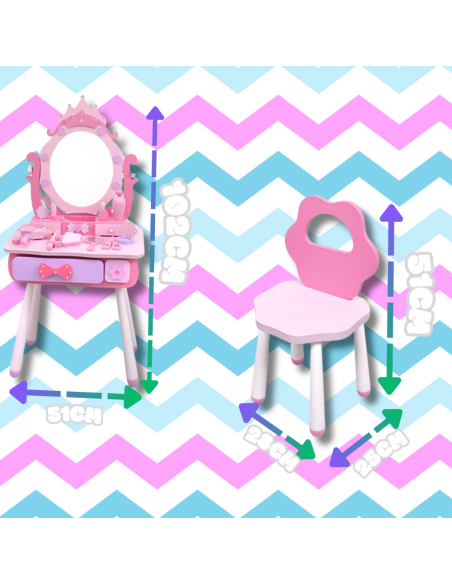 Duża drewniana toaletka z krzesłem dla dzieci zestaw akcesoria dla dziewczynki