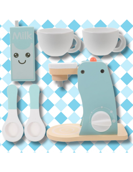 DREWNIANY EKSPRES DO KAWY AKCESORIA ZESTAW ZABAWKA EDUKACYJNA DLA DZIECI