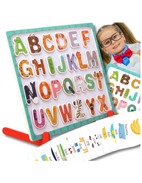 Duży Zestaw Drewniane Magnetyczne Literki z Tablicą Marker Zabawa Nauka