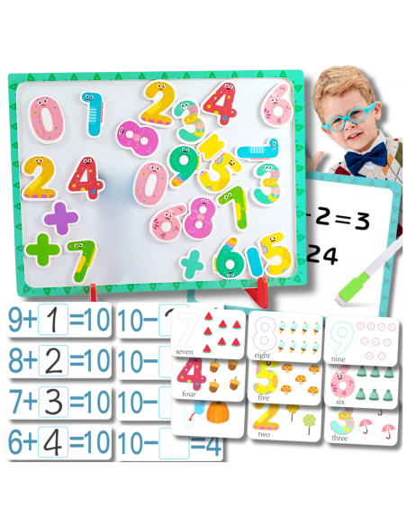 Duży Zestaw Drewnianych Magnetycznych Cyferek z Tablicą Marker Zabawa Nauka