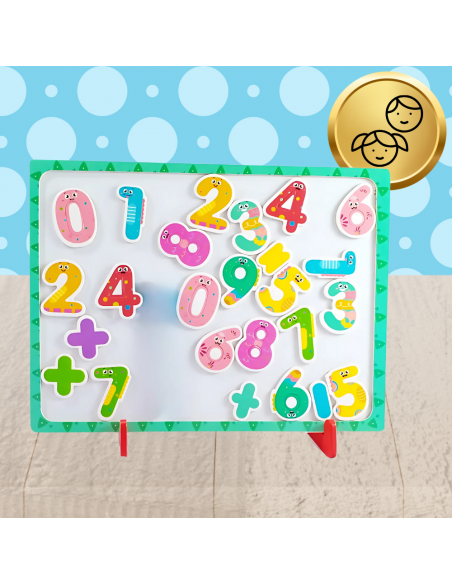 Duży Zestaw Drewnianych Magnetycznych Cyferek z Tablicą Marker Zabawa Nauka