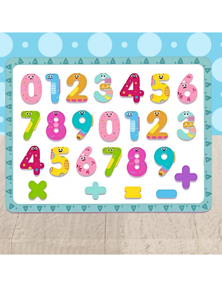 Duży Zestaw Drewnianych Magnetycznych Cyferek z Tablicą Marker Zabawa Nauka