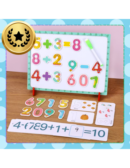 Duży Zestaw Drewnianych Magnetycznych Cyferek z Tablicą Marker Zabawa Nauka