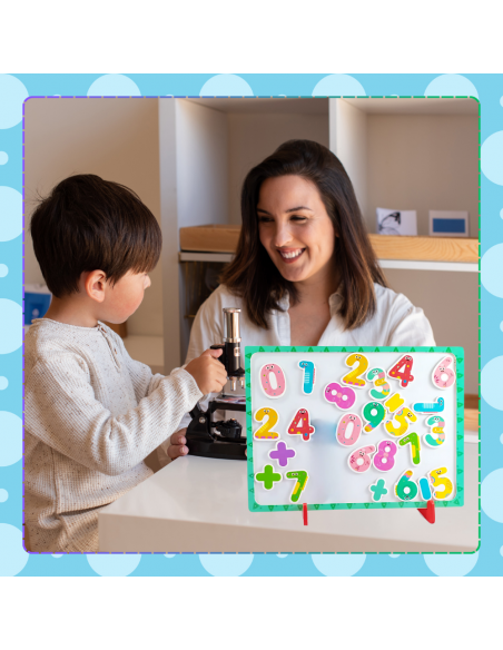 Duży Zestaw Drewnianych Magnetycznych Cyferek z Tablicą Marker Zabawa Nauka