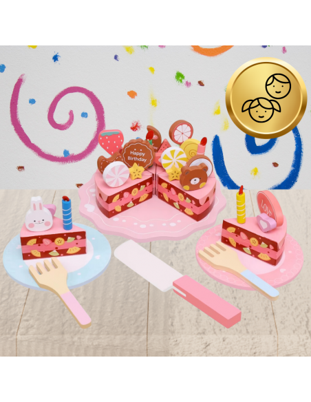 DREWNIANY TORT CIASTO DO KROJENIA DUŻY ZESTAW DLA DZIECI Z AKCESORIAM