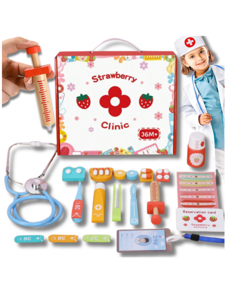 DOKTOR DREWNIANY ZESTAW LEKARSKI LEKARZ STETOSKOP STRÓJ DLA DZIECI
