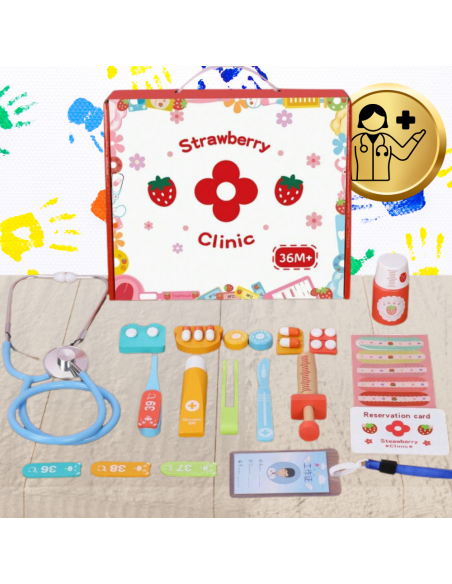 DOKTOR DREWNIANY ZESTAW LEKARSKI LEKARZ STETOSKOP STRÓJ DLA DZIECI