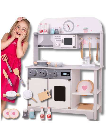 Duża Drewniana Kuchnia Dla Dzieci Interaktywna Edukacyjna Zestaw Akcesoria