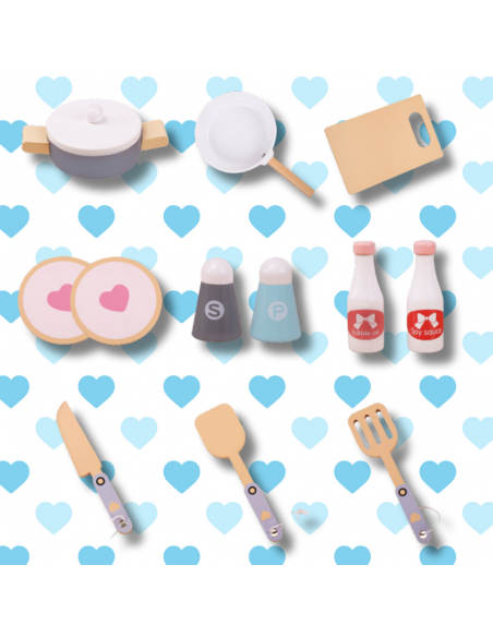 Duża Drewniana Kuchnia Dla Dzieci Interaktywna Edukacyjna Zestaw Akcesoria