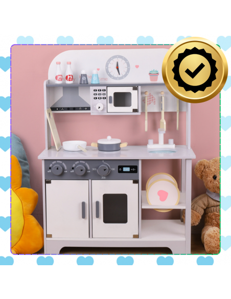 Duża Drewniana Kuchnia Dla Dzieci Interaktywna Edukacyjna Zestaw Akcesoria