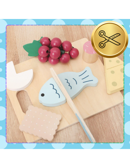 Drewniany Duży Zestaw Do Krojenia dla Dzieci Zabawka Edukacyjna Ryba Ser