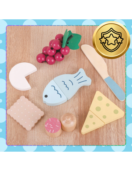 Drewniany Duży Zestaw Do Krojenia dla Dzieci Zabawka Edukacyjna Ryba Ser