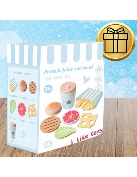 Drewniany Duży Zestaw Hamburger dla Dzieci Zabawka Edukacyjna Frytki Napój