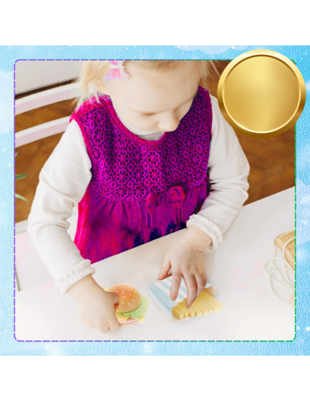 Drewniany Duży Zestaw Hamburger dla Dzieci Zabawka Edukacyjna Frytki Napój