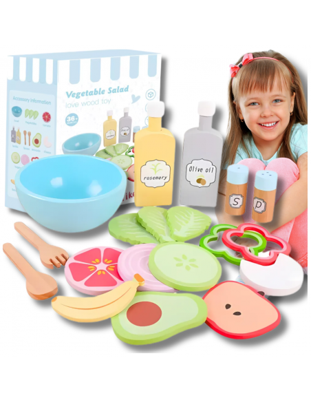 Drewniany Zestaw Warzyw Miska widelce dla Dzieci Zabawka Sałata Edukacyjna