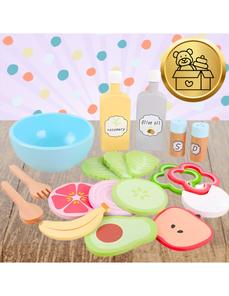 Drewniany Zestaw Warzyw Miska widelce dla Dzieci Zabawka Sałata Edukacyjna