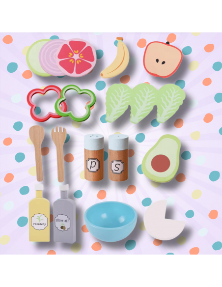 Drewniany Zestaw Warzyw Miska widelce dla Dzieci Zabawka Sałata Edukacyjna