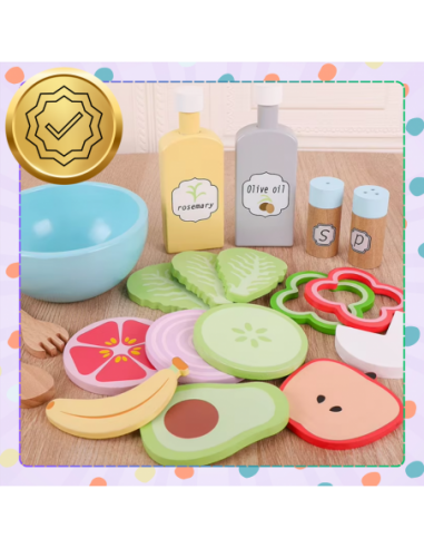 Drewniany Zestaw Warzyw Miska widelce...