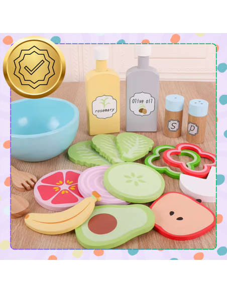 Drewniany Zestaw Warzyw Miska widelce dla Dzieci Zabawka Sałata Edukacyjna