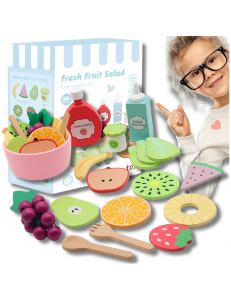Drewniany Zestaw Owoców Miska widelce dla Dzieci Zabawka Sałata Edukacyjna