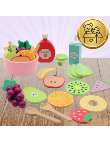 Drewniany Zestaw Owoców Miska widelce...