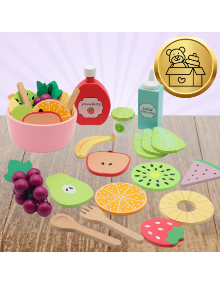 Drewniany Zestaw Owoców Miska widelce dla Dzieci Zabawka Sałata Edukacyjna