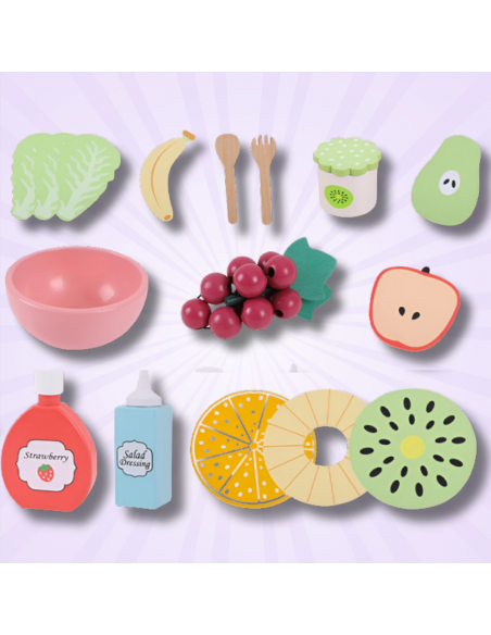 Drewniany Zestaw Owoców Miska widelce dla Dzieci Zabawka Sałata Edukacyjna