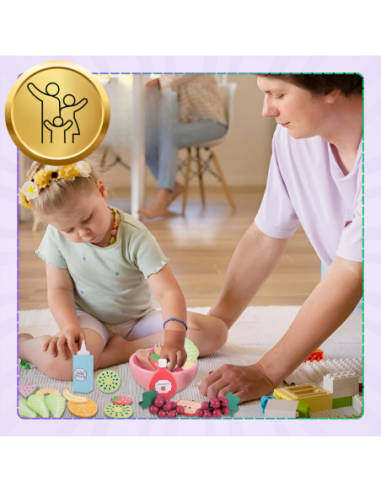 Drewniany Zestaw Owoców Miska widelce...